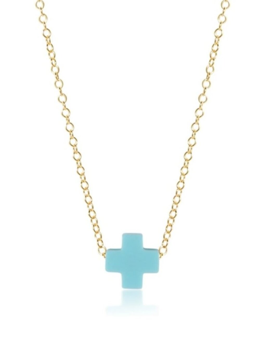 New Enewton Turquoise Blue Signature Cross Pendant Gold-filed 16" Chain Necklace